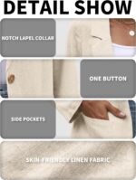ELLEVEN Womens Linen Blazer Casual Long Sleeve Lightweight One Button Jackets Spring Summer Suit - Image 6