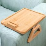 Couch Arm Tray with 360°Phone,Bamboo Folding Sofa Tray,Sofa Armrest Trays Clip-On Couch Desk for Drinks,Snacks,Phone,Remote Control（Natural） - Image 2