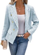 Mina Self 2025 Women's Spring Tweed Blazer Plaid Fashion Slim Fully-Lined Double-Breasted Casual Work Jacket with Pockets - Image 2