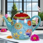 Tunisian Sunset Ceramic Teapot – 40 oz. Blue Floral Boho Teapot with Lid, Bright Multicolor Folk-Inspired Design for Tea Lovers, Entertaining & Eclectic Kitchen or Gift Giving - Image 3