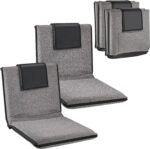 2 Pcs Adjustable Floor Chair with Back Support, Padded Seat, Portable, Meditation Cushion, Fully Folding Backrest for Adult, Kid, Gaming - Linen Washable Cover, Nylon Bottom (Gray, Black) - Image 2