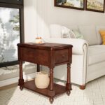 Narrow End SideTable with Drawer and Storage Shelf, Solid Wood Sofa Tables, Slim Beside Table-, Telephone for Small Spaces, Living Room, 22"L x 13"W x 22.7"H No-tools Assembly Dark Walnut BBJ004DWA - Image 11
