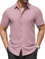 COOFANDY Men's Dress Shirts Stain Shield Short Sleeve Button Down Shirts Summer Wrinkle Free Business Casual Shirt - Image 2