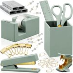 Aesthetic Desk Accessories Set - A Complete Desktop Organizer Set For Women Enhances Any Office Decor - An Office Supplies Kit w Gold Finish incl. Pen Holder, Scissors, Stapler, Tape Dispenser & More - Image 2