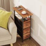 End Table with Charging Station, Narrow Side Table with 3 Fabric Drawers, Skinny Nightstand with LED Light, Slim Bedside Table for Bedroom, Living Room, Small Spaces, Rustic Brown - Image 8