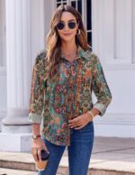 Zeagoo Button Down Shirts for Women Dressy Floral Printed Long Sleeve Blouse Business Casual Work Tops - Image 5