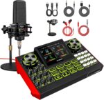 Podcast equipment bundle with live sound card audio mixer, podcast equipment with 3.5mm microphone, soundboard for phone, computer, live streaming, singing, recording, and content creation. - Image 2