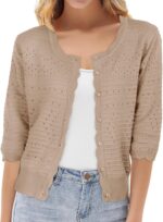 GRACE KARIN Women's 3/4 Short Sleeve Cropped Cardigan Lightweight Button up Crochet Knit Sweater Shrug for Summer Spring - Image 3