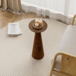 Farmhouse Tall Pedestal End Table Small Solid Wood Martini Table Plant Stand Modern Round Drink Table for Small Space Living Room, Walnut - Image 3