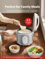 TOSHIBA Rice Cooker & Steamer Simple 5.5 Cup(Uncooked) with Steaming Basket, Removable Non-Stick Inner Pot & Inner Lid, for Soups, Stews, Grains&Oatmeal, One Touch&Keep Warm Function, Silvery White - Image 6