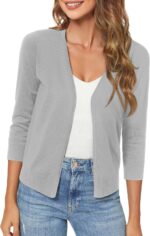 Urban CoCo Women's 3/4 Sleeve Shrugs Open Front Cropped Sweater Cardigan - Image 5