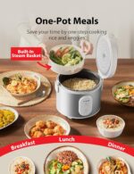 TOSHIBA Rice Cooker & Steamer Simple 5.5 Cup(Uncooked) with Steaming Basket, Removable Non-Stick Inner Pot & Inner Lid, for Soups, Stews, Grains&Oatmeal, One Touch&Keep Warm Function, Silvery White - Image 5