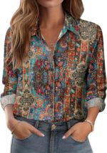 Zeagoo Button Down Shirts for Women Dressy Floral Printed Long Sleeve Blouse Business Casual Work Tops - Image 2