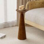 Farmhouse Tall Pedestal End Table Small Solid Wood Martini Table Plant Stand Modern Round Drink Table for Small Space Living Room, Walnut - Image 6