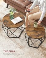VASAGLE Small Coffee Table Set of 2, Round Coffee Table with Steel Frame, Side End Table for Living Room, Bedroom, Office, Rustic Brown and Ink Black - Image 9