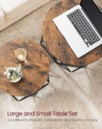 VASAGLE Small Coffee Table Set of 2, Round Coffee Table with Steel Frame, Side End Table for Living Room, Bedroom, Office, Rustic Brown and Ink Black - Image 8