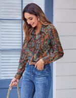 Zeagoo Button Down Shirts for Women Dressy Floral Printed Long Sleeve Blouse Business Casual Work Tops - Image 4