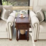 Narrow End SideTable with Drawer and Storage Shelf, Solid Wood Sofa Tables, Slim Beside Table-, Telephone for Small Spaces, Living Room, 22"L x 13"W x 22.7"H No-tools Assembly Dark Walnut BBJ004DWA - Image 5