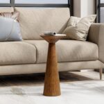 Farmhouse Tall Pedestal End Table Small Solid Wood Martini Table Plant Stand Modern Round Drink Table for Small Space Living Room, Walnut - Image 7