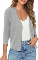 Urban CoCo Women's 3/4 Sleeve Shrugs Open Front Cropped Sweater Cardigan - Image 2