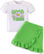 Kids Toddler Girl Summer Clothes Letter Printed T-Shirt Top＋ Floral Skirt 2pcs Girl's Skirt Set - Image 2