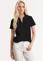 Women's Polo Shirts Collared Work Tops Short Sleeve Business Casual Dressy Blouses Summer Tops with Pocket - Image 3