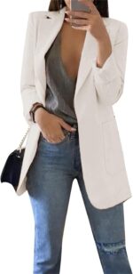 YMING Womens Solid Color Open Front Blazer Long Sleeve Office Jacket Work Cardigan with Pockets Plus Size - Image 2
