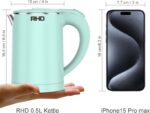 0.5L Small Portable Electric Kettles for Boiling Water, Stainless Steel Travel Kettle, Fast Boil Teapot, Boil-Dry Protection & Auto Shut-Off, Perfect For Traveling Cooking, Coffee, Tea, Eggs(Green) - Image 3