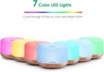 URPOWER 500ml Essential Oil Diffuser with Cool Mist Humidifier Function - 7 Color Changing LED Lights, 4 Timer Modes & Auto Shut-Off Ultrasonic Aromatherapy Scent Diffuser for Home, Office - Image 8