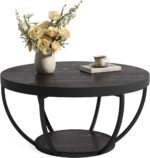 LITTLE TREE Round Coffee Table, 32" Circle Coffee Table for Living Room, 2-Tier Wood Accent Center Table with Open Storage Industrial Design Home Furniture (Black) - Image 2
