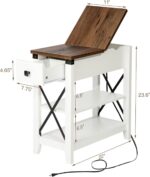 Narrow End Table with Charging Station - Farmhouse Slim Side Table Set of 2, w/USB Ports Power Outlets, Nightstand w/Flip Top Storage Drawer, for Small Spaces Living Room Bedroom, Brown White - Image 4