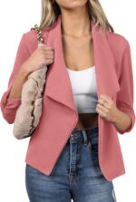 DOUBLJU Ruched 3/4 Sleeve Open Front Draped Blazers Business Casual Basic Work Jackets for Womens Clothes with Plus Size - Image 6