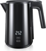 Electric Kettle, Double Wall Stainless Steel Cool Touch Water Boiler Heater, 7 Temperature Control Teapot, 4H Keep Warm, 1.0L 1200W Fast Heat with Auto Shut-Off, Boil-Dry Proof Coffee Tea Pot, Black - Image 2