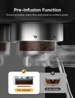 Neretva Espresso Machine 20 Bar, Super Compact Espresso Maker Stainless Steel Professional Coffee Machine Espresso with Power Steam & LED Display for Home Barista Latte and Cappuccino Maker - Image 4