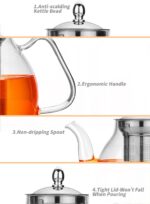 TETWIN Glass Teapot Including 6 Blooming Flower Tea Balls, Stovetop Safe Tea Pot with Removable Infuser for Loose Leaf Tea, 1000ml / 33.8oz - Image 7