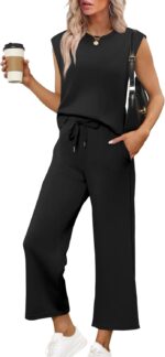 SAMPEEL Two Piece Sets for Women Casual Travel Vacation Outfits Summer Wide Leg Crop Pants Lounge Sets - Image 2
