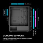GAMDIAS ATX Mid Tower Gaming Computer PC Case Tempered Glass, Built-in 4X 120mm ARGB Case Fans, Front Airflow Mesh, Up to 6x120mm Fans, 340mm GPU/VGA, 360mm AIO/Radiator, 160mm CPU Cooler - Image 3