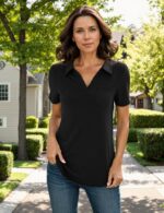 Women's Polo Shirts Collared Work Tops Short Sleeve Business Casual Dressy Blouses Summer Tops with Pocket - Image 5