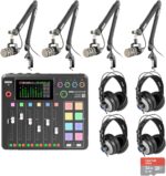 Rode RODECaster Pro II Audio Production Console with 4x Rode PodMic Podcasting Microphones, Rode PSA1+ Professional Boom Arms, Over-Ear Headphones, 32GB microSD Card, XLR Cables and StreamEye Cloth - Image 2
