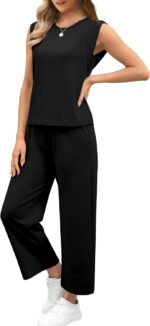 SAMPEEL Two Piece Sets for Women Casual Travel Vacation Outfits Summer Wide Leg Crop Pants Lounge Sets - Image 4