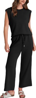 SAMPEEL Two Piece Sets for Women Casual Travel Vacation Outfits Summer Wide Leg Crop Pants Lounge Sets - Image 3