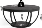 LITTLE TREE Round Coffee Table, 32" Circle Coffee Table for Living Room, 2-Tier Wood Accent Center Table with Open Storage Industrial Design Home Furniture (Black) - Image 4