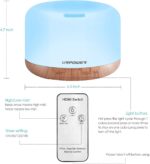 URPOWER 500ml Essential Oil Diffuser with Cool Mist Humidifier Function - 7 Color Changing LED Lights, 4 Timer Modes & Auto Shut-Off Ultrasonic Aromatherapy Scent Diffuser for Home, Office - Image 3