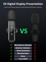 Wireless Lavalier Microphone for iPhone 5-14 Series, LED Display Mini Lav for iPhone with Noise Cancelling, Lapel Mic Wireless 2 Pack for Content Creator Video Recording, Vlogging (Lightning Only) - Image 3