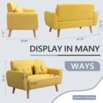 Shintenchi 47" Small Modern Loveseat Couch Sofa, Fabric Upholstered 2-Seat Sofa, Love Seat Furniture with 2 Pillows, Wood Leg for Small Space, Living Room, Bedroom, Apartment, Yellow - Image 3