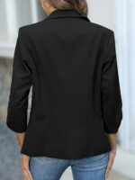 ELLEVEN Women's Ruched 3/4 Sleeve Blazers, Lightweight Slim Fit Jackets with Padded Shoulder for Business Casual - Image 4