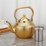 SANQIAHOME 1200ml teapot with Infuser stainless steel Water Boilers lifting handle Tea Maker Water Kettle for Induction/Gas gold - Image 3
