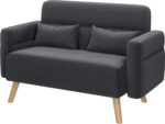 Yaheetech 46" Small Modern Fabric Sofa Loveseat Mid Century 2 Seater Sofa Couch with Lumbar Pillows, Solid Wood Legs for Living Room, Small Space, Dorm, Office, Bedroom, Dark Gray - Image 5