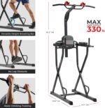 Sunny Health & Fitness Power Tower, Dip Bar, Push-Up & Pull Up Assisting Parallette Station w Optional Rock Climbing Grip Trainer - Image 8