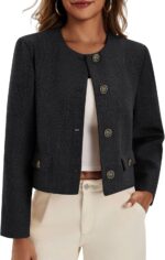 Cicy Bell Womens Cropped Tweed Blazer Collarless Button Down Bomber Jacket Business Casual Fall Outfits - Image 6